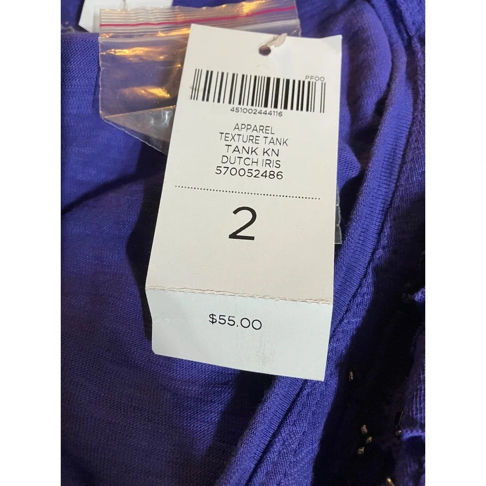 NWT Chico's Cotton Knit Tank Top PURPLE w/GUNMETAL BEADED Cut-Piece Trim SZ 2